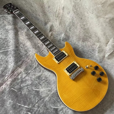 Custom Flamed Maple Veneer Pearloid Notched Block Inlays OVATION Electric Guitar supplier