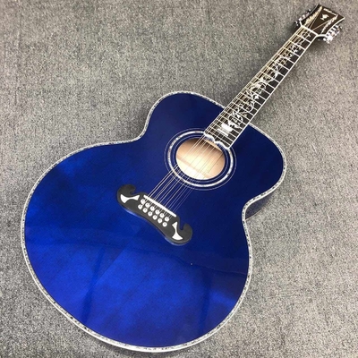 Custom 12 strings Blue color G200 classic acoustic guitar, Solid Sprue top,Factory Custom Maple body guitar supplier