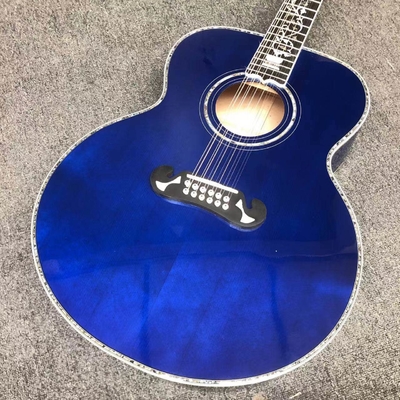 Custom 12 strings Blue color G200 classic acoustic guitar, Solid Sprue top,Factory Custom Maple body guitar supplier