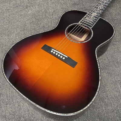 Custom OOO Body 39 inch abalone binding sunburst color solid rosewood back side acoustic guitar accept guitar bass OEM supplier