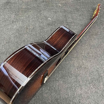 Custom OOO Body 39 inch abalone binding sunburst color solid rosewood back side acoustic guitar accept guitar bass OEM supplier