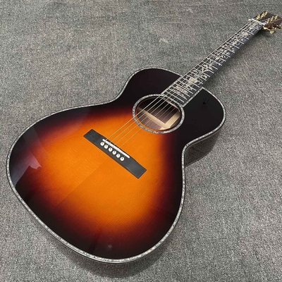 Custom OOO Body 39 inch abalone binding sunburst color solid rosewood back side acoustic guitar accept guitar bass OEM supplier