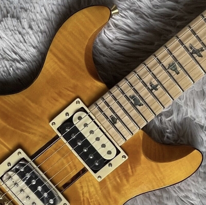 Custom Yellow Santana Retro Electric Guitar Flamed Maple Top Veneer HH Pickups Tremolo supplier