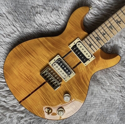 Custom Yellow Santana Retro Electric Guitar Flamed Maple Top Veneer HH Pickups Tremolo supplier