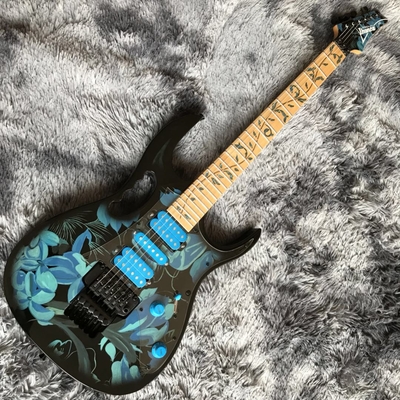 Custom Ibanez Style Jem77p Steve Vai Electric Guitar in Blue Floral Pattern supplier