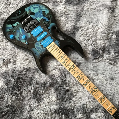 Custom Ibanez Style Jem77p Steve Vai Electric Guitar in Blue Floral Pattern supplier