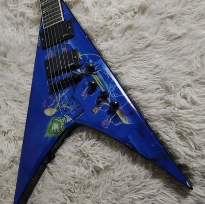 Factory Customized Special Body Blue Flying V Electric Guitar Black Hardware with A Top Quality supplier