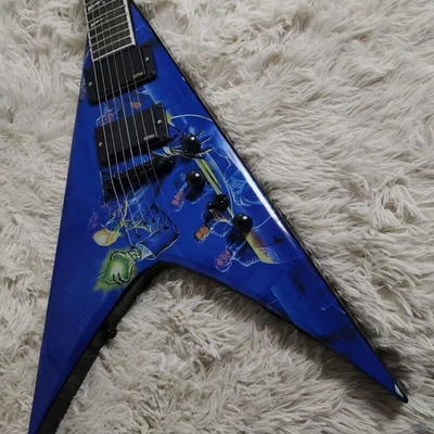 Factory Customized Special Body Blue Flying V Electric Guitar Black Hardware with A Top Quality supplier