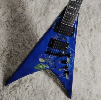 Factory Customized Special Body Blue Flying V Electric Guitar Black Hardware with A Top Quality supplier