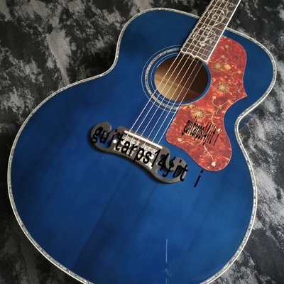 43 inch J200 series blue water ghost glossy paint abalone inlaid acoustic guitar supplier
