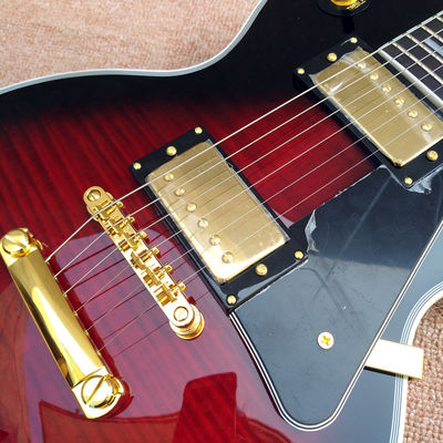 High Quality Custom LP electric guitar, Red Flame Maple Top electric guitar with Gold hardware, free shipping supplier