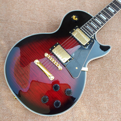 High Quality Custom LP electric guitar, Red Flame Maple Top electric guitar with Gold hardware, free shipping supplier