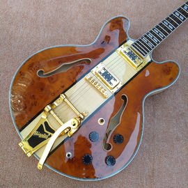 Hollow body jazz 335 electric guitar, Maple top gold hardware electric guitar with Tremolo system, free shipping supplier