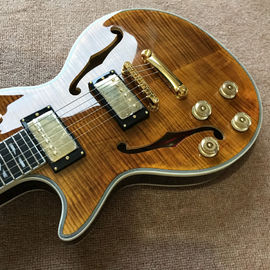 New high quality Custom LP left hand electric guitar, Ebony guitar, Flame Maple Top &amp; Back, Double F hole, free shipping supplier