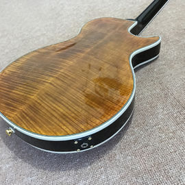 New high quality Custom LP left hand electric guitar, Ebony guitar, Flame Maple Top &amp; Back, Double F hole, free shipping supplier