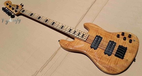 Flame maple 5 string electric bass guitar with ashwood body 20  tone position maple fingerboard free shipping supplier