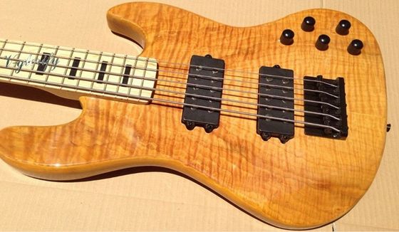 Flame maple 5 string electric bass guitar with ashwood body 20  tone position maple fingerboard free shipping supplier