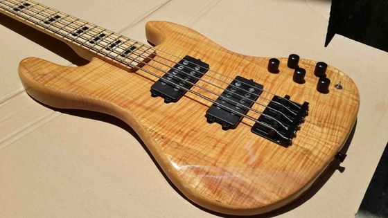 Flame maple 5 string electric bass guitar with ashwood body 20  tone position maple fingerboard free shipping supplier