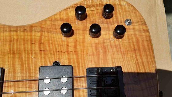 Flame maple 5 string electric bass guitar with ashwood body 20  tone position maple fingerboard free shipping supplier