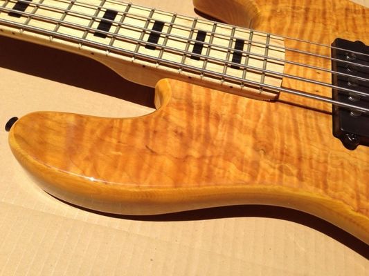 Flame maple 5 string electric bass guitar with ashwood body 20  tone position maple fingerboard free shipping supplier