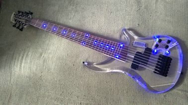 7 Strings Bass Guitar Limited Edition Clear Acrylic Body Rosewood fingerboard inlay Blue LED lamp Electric Bass Guitar supplier