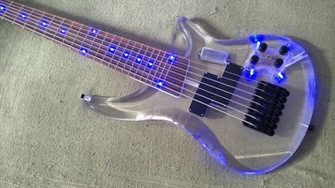 7 Strings Bass Guitar Limited Edition Clear Acrylic Body Rosewood fingerboard inlay Blue LED lamp Electric Bass Guitar supplier