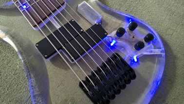 7 Strings Bass Guitar Limited Edition Clear Acrylic Body Rosewood fingerboard inlay Blue LED lamp Electric Bass Guitar supplier