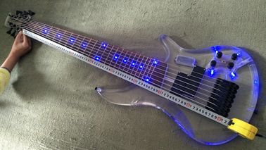 7 Strings Bass Guitar Limited Edition Clear Acrylic Body Rosewood fingerboard inlay Blue LED lamp Electric Bass Guitar supplier