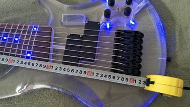 7 Strings Bass Guitar Limited Edition Clear Acrylic Body Rosewood fingerboard inlay Blue LED lamp Electric Bass Guitar supplier