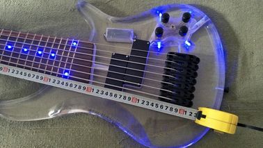 7 Strings Bass Guitar Limited Edition Clear Acrylic Body Rosewood fingerboard inlay Blue LED lamp Electric Bass Guitar supplier