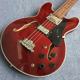 New style high-quality hollow body electric guitar 4 string bass, Double F holes, Wine red body,Free shipping supplier