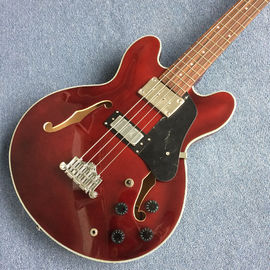 New style high-quality hollow body electric guitar 4 string bass, Double F holes, Wine red body,Free shipping supplier