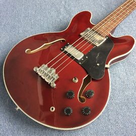 New style high-quality hollow body electric guitar 4 string bass, Double F holes, Wine red body,Free shipping supplier