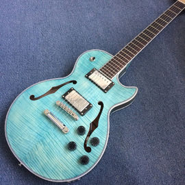 New style of custom guitar, double F holes,Flame Maple Top ,blue guitar supplier