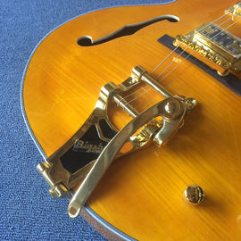New style high-quality hollow body jazz electric guitar, Double F holes,Tremolo system ,Flame Maple top supplier
