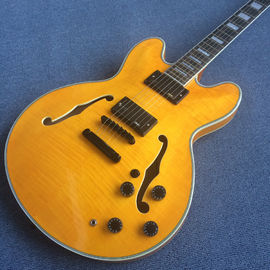 Hollow body jazz guitar,Flame Maple Top,Ebony Fingerboard,double F holes jazz electric guitar supplier