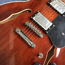 Hollow body jazz electric guitar, Double F holes Chestnut skin electric guitar supplier