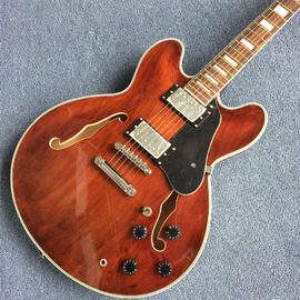 Hollow body jazz electric guitar, Double F holes Chestnut skin electric guitar supplier