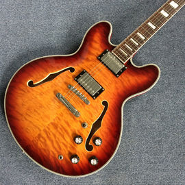 Double F holes jazz electric guitar,Rosewood Fingerboard,burst color Quilte Maple with Red back supplier