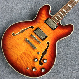 Double F holes jazz electric guitar,Rosewood Fingerboard,burst color Quilte Maple with Red back supplier