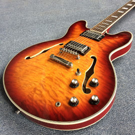 Double F holes jazz electric guitar,Rosewood Fingerboard,burst color Quilte Maple with Red back supplier