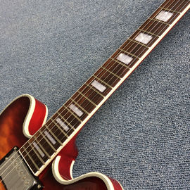 Double F holes jazz electric guitar,Rosewood Fingerboard,burst color Quilte Maple with Red back supplier