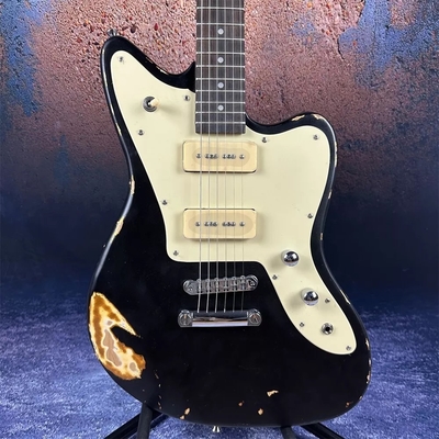 2024 Deluxe Handed Fano Style Relic Electric Guitar Custom Guitar Factory Aged Black Guitar P90 Pickups supplier