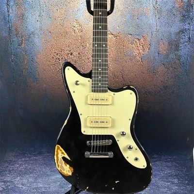 2024 Deluxe Handed Fano Style Relic Electric Guitar Custom Guitar Factory Aged Black Guitar P90 Pickups supplier