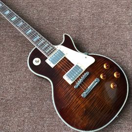 Custom Sale LP electric Guitar Tiger striped maple cover Mahogany body classic 60 black musical instruments supplier