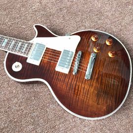 Custom Sale LP electric Guitar Tiger striped maple cover Mahogany body classic 60 black musical instruments supplier