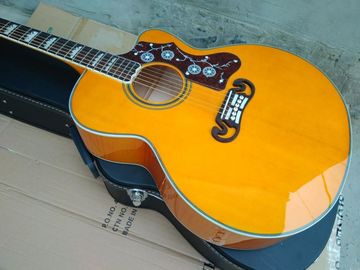 Top quality Yellow 43 inch Cutaway G200 classical Acoustic Guitar,Factory Tiger Flame maple G200vs guitar Acoustic supplier