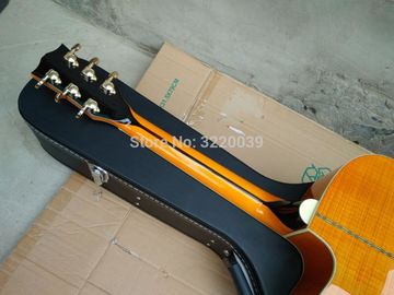 Top quality Yellow 43 inch Cutaway G200 classical Acoustic Guitar,Factory Tiger Flame maple G200vs guitar Acoustic supplier