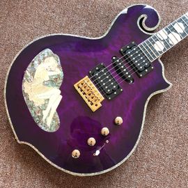 New Design CUSTOM purple electric guitar , with shell beautiful woman on body , 6 strings guitars , high quality guitar supplier