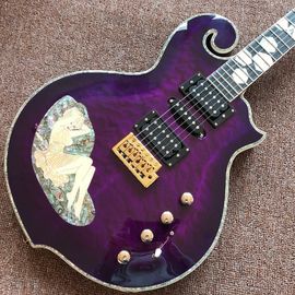 New Design CUSTOM purple electric guitar , with shell beautiful woman on body , 6 strings guitars , high quality guitar supplier